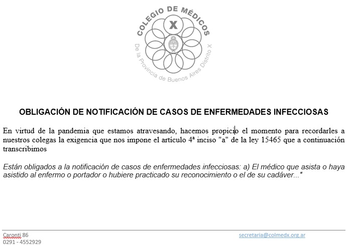 OBLIGACIÓN DE NOTIFICACIÓN DE CASOS DE ENFERMEDADES INFECCIOSAS